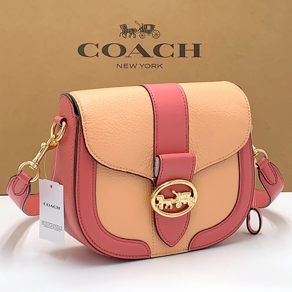 Coach Handbags - COACH Georgie Saddle Bag In Colorblock COLOR:
Gold/Faded Blush/Taffy